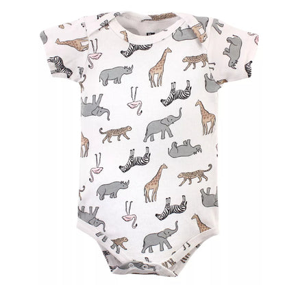 Hudson Baby Infant Girl Cotton Bodysuits, Modern Pink Safari