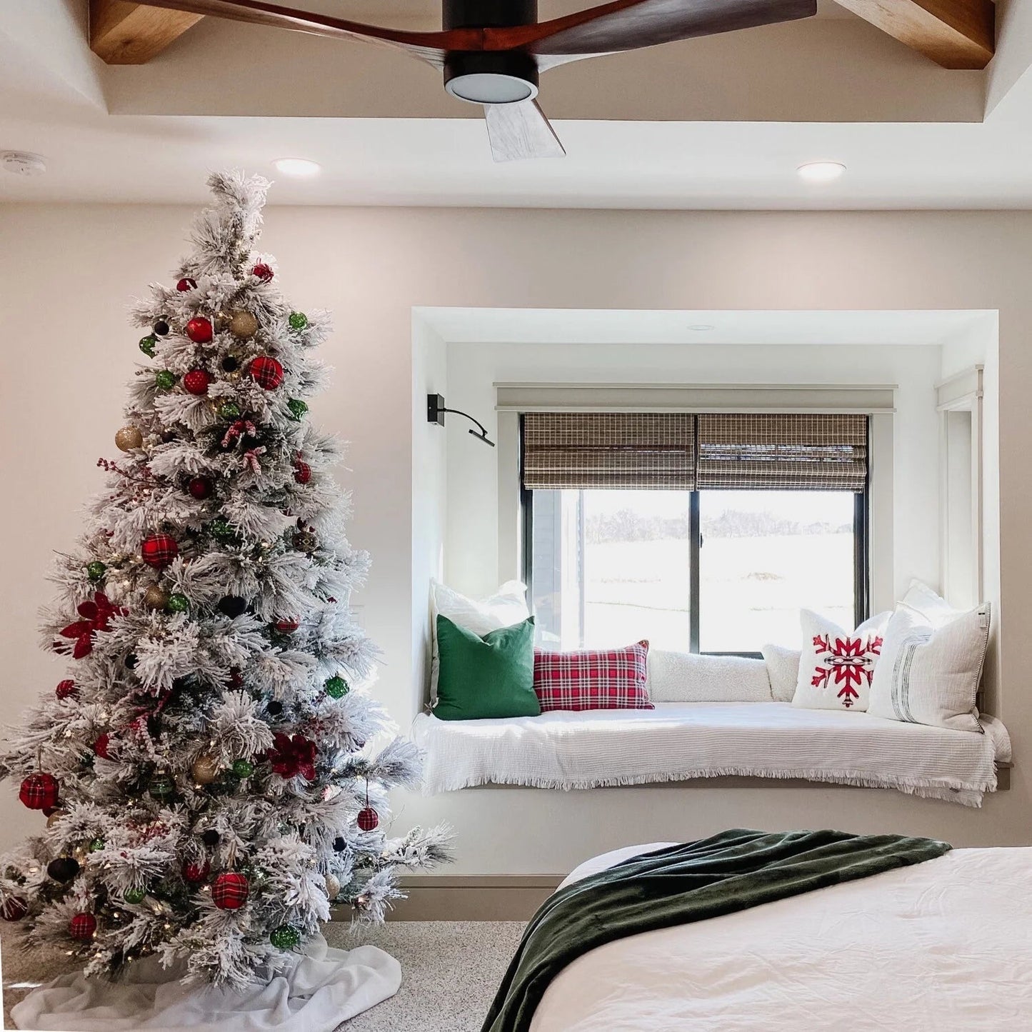 6.5' Pre-Lit Flocked Snowy Pine Artificial Christmas Tree, 450 Warm White LED Lights