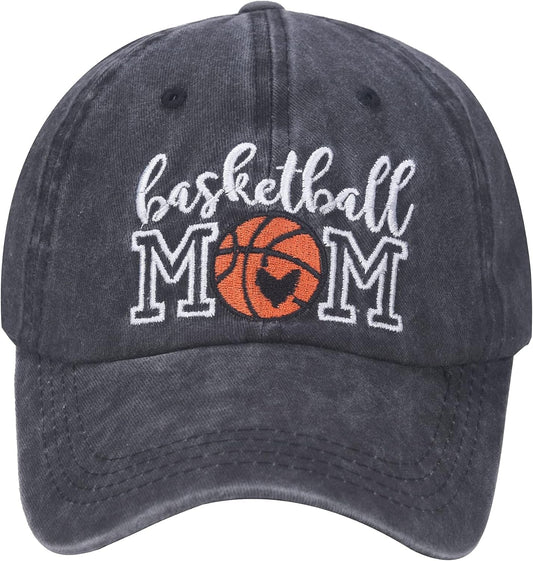 Distressed Basketball Mom Baseball Cap for Women, Adjustable Washed Dad Hat for Mama