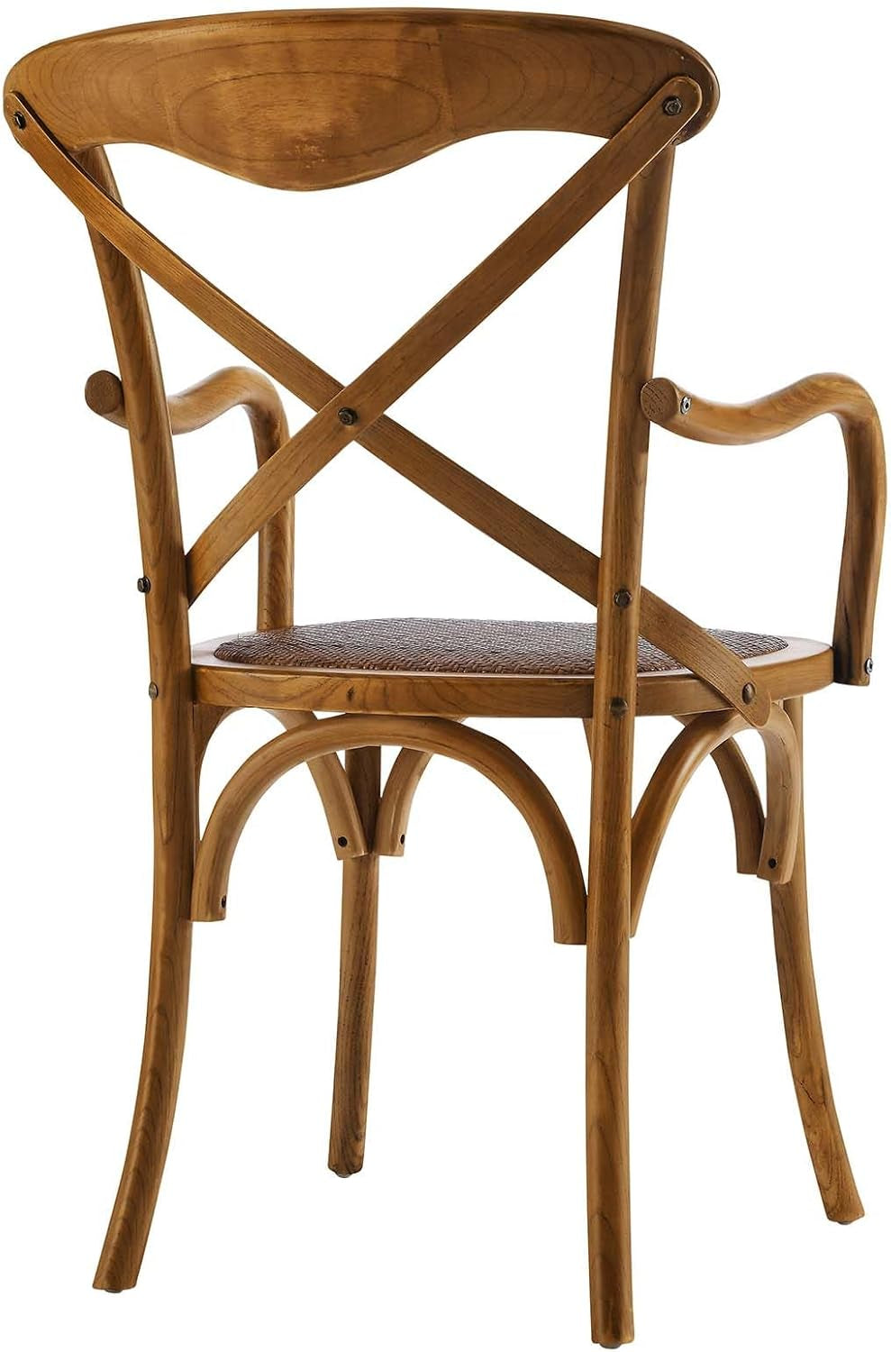 Gear Rustic Modern Farmhouse Elm Wood Rattan Dining Armchair in Walnut