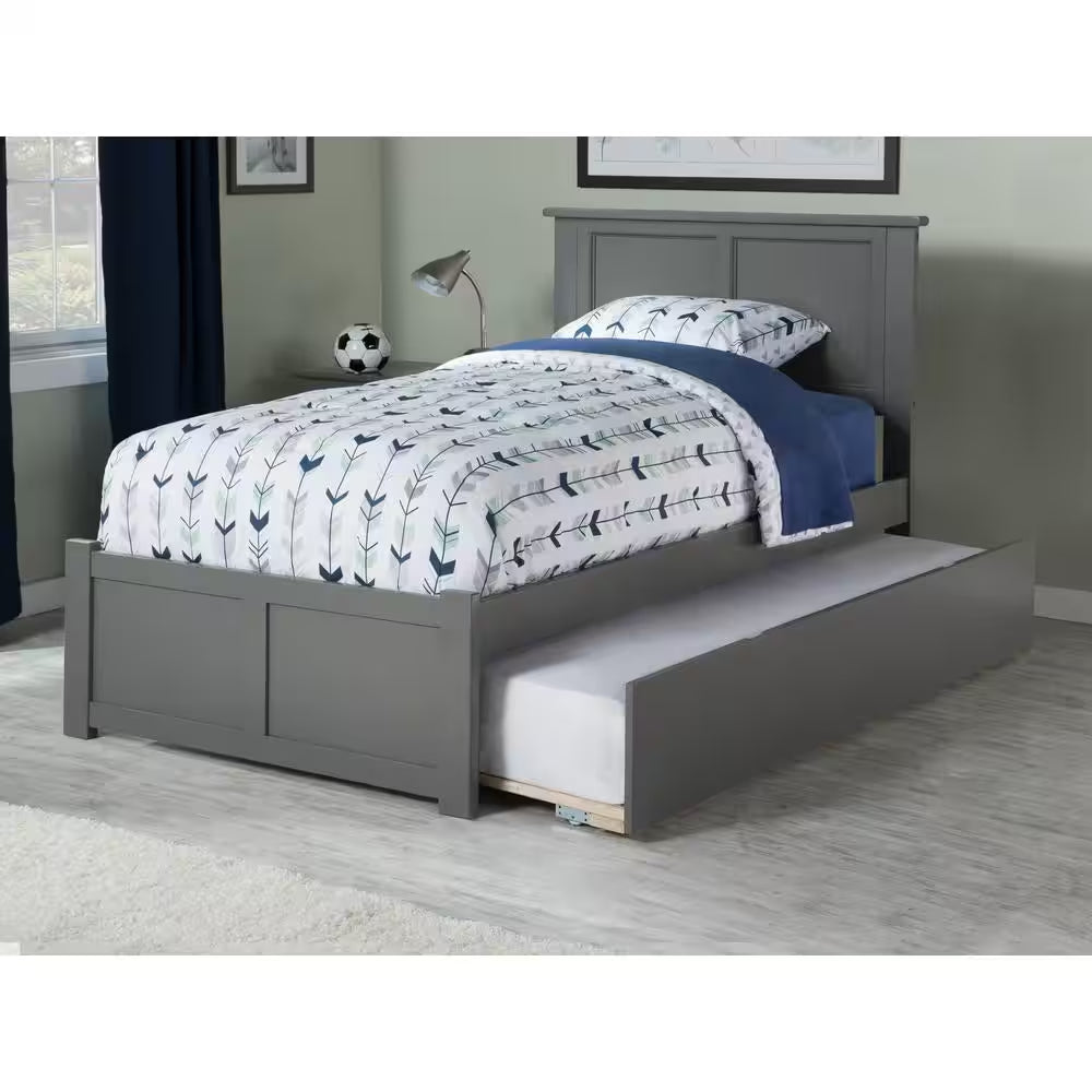Madison Walnut Full Platform Bed with Flat Panel Foot Board and Twin Size Urban Trundle Bed