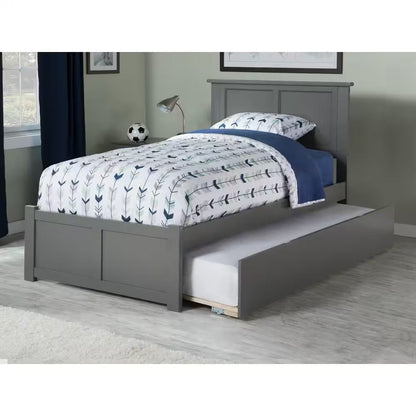 Madison Walnut Full Platform Bed with Flat Panel Foot Board and Twin Size Urban Trundle Bed