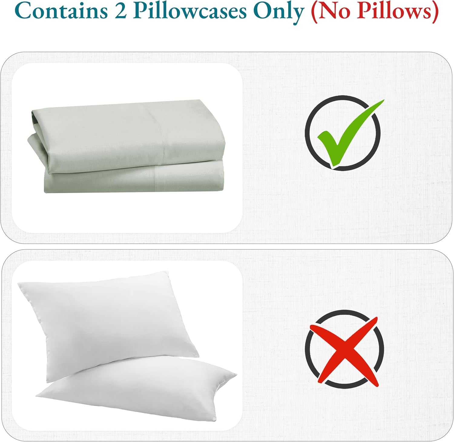 Soft & Silky 500 Thread Count 100% Cotton Sateen, Cool & Smooth with a Classic Opening, Set of 2 King Pillow Cases (Solid - Silver Sage)