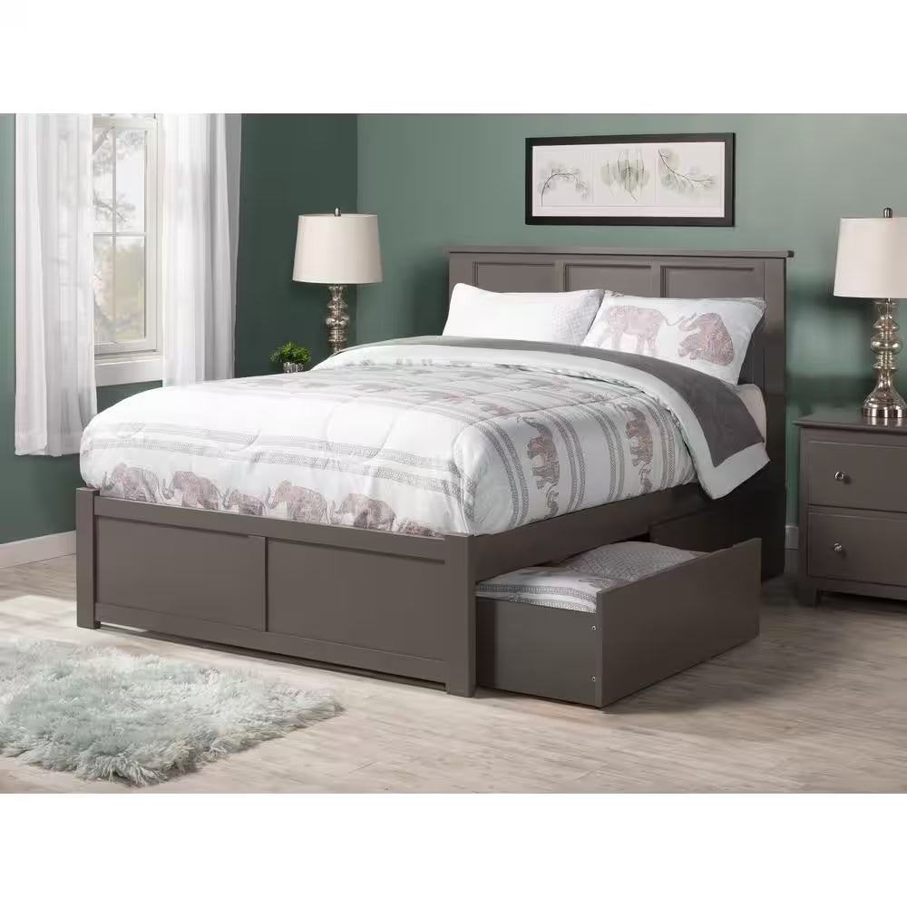 Madison Full Platform Bed with Flat Panel Foot Board and 2-Urban Bed Drawers in Espresso