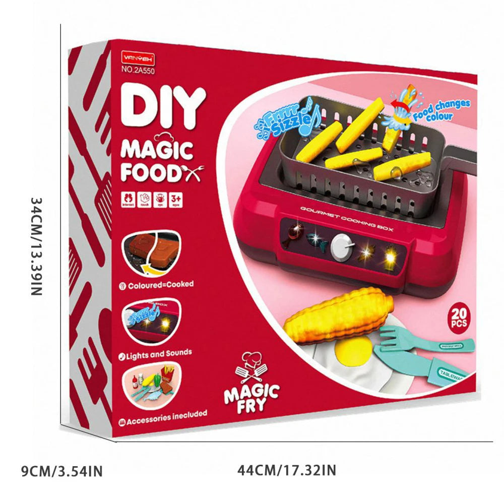 Kitchen Color-Changing Toys Food Gourmet Cooking Box Toy with Light 20PCS Simulation Playset Kitchen Accessories for Kids Gift