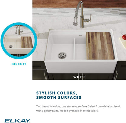 SWUF3320WH Fireclay 60/40 Double Bowl Farmhouse Sink with Aqua Divide, White
