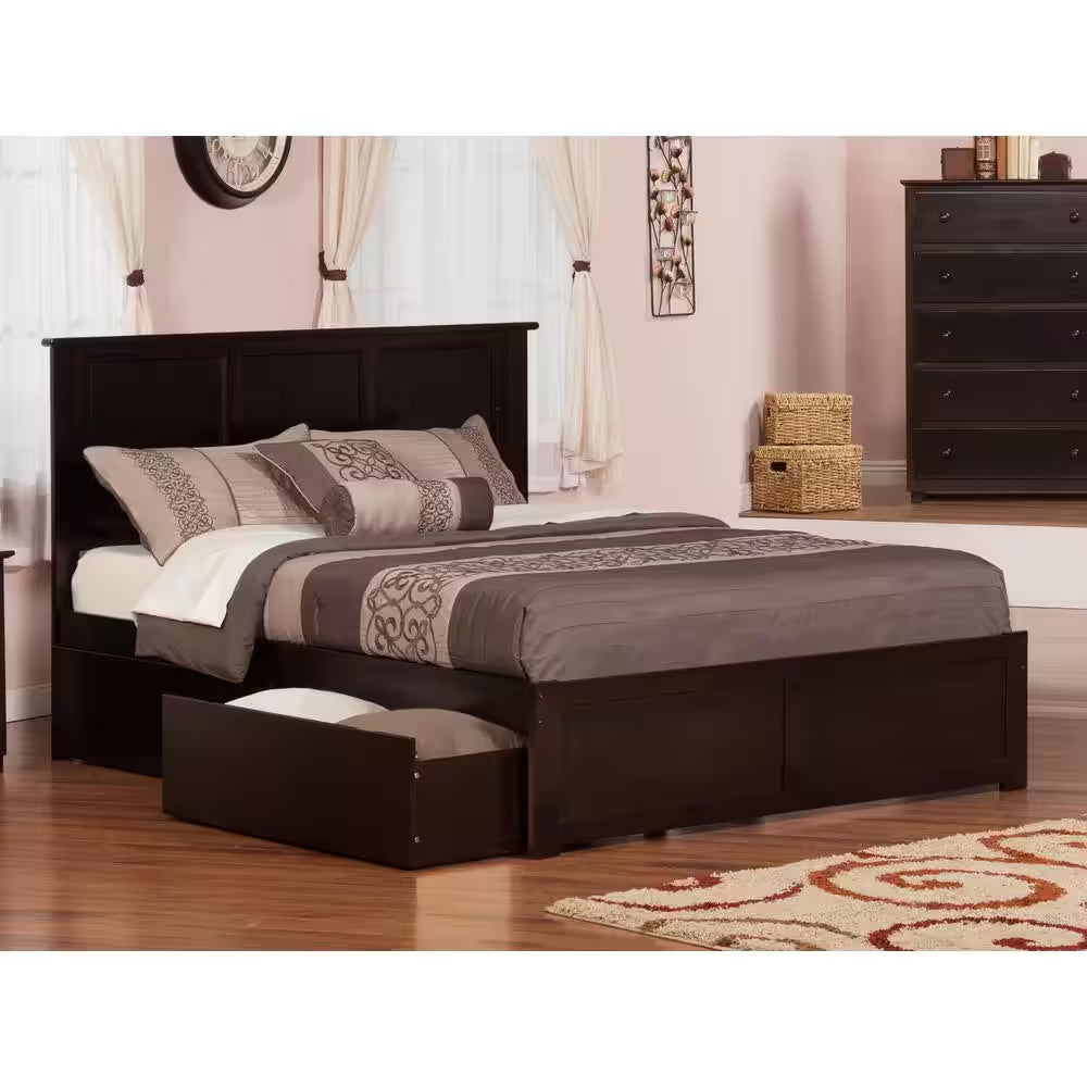 Madison Full Platform Bed with Flat Panel Foot Board and 2-Urban Bed Drawers in Espresso