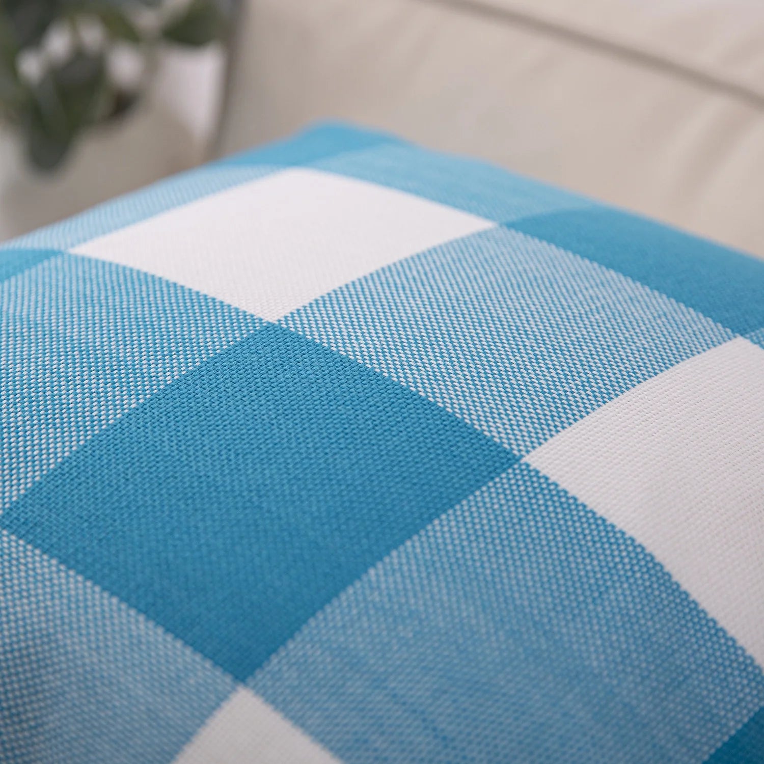 Buffalo Checker Plaid Farmhouse Summer Square Decorative Throw Pillow for Couch, 12" X 20", Blue/White, 2 Pack