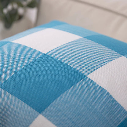 Buffalo Checker Plaid Farmhouse Summer Square Decorative Throw Pillow for Couch, 12" X 20", Blue/White, 2 Pack