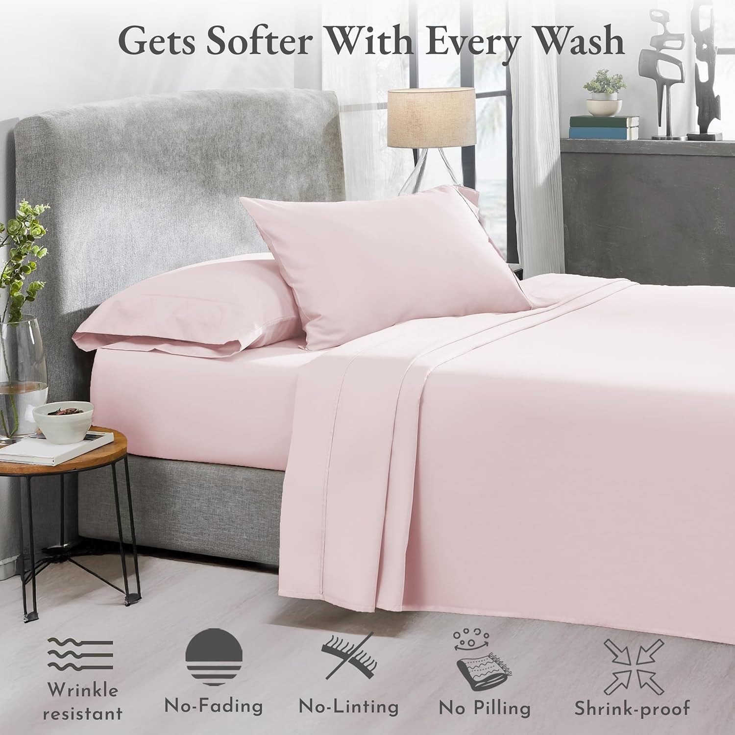 Softest 100% Cotton Sheets, Full Size Sheet Sets, 400 Thread Count Sateen Bedding, Deep Pocket Sheets, Cooling Sheets, Full Size Sheets, Breathable Bed Set (Pink)