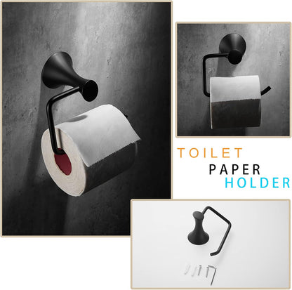 3-Pieces Bathroom Hardware Set Matte Black,  Bathroom Accessories Wall Mounted - Includes Hand Towel Ring, Toilet Paper Holder, Robe Towel Hooks,Bathroom Accessories Kit