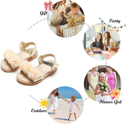Toddler Girls Sandals Soft Rubber Flats Summer Baby Flower Girl Shoes.