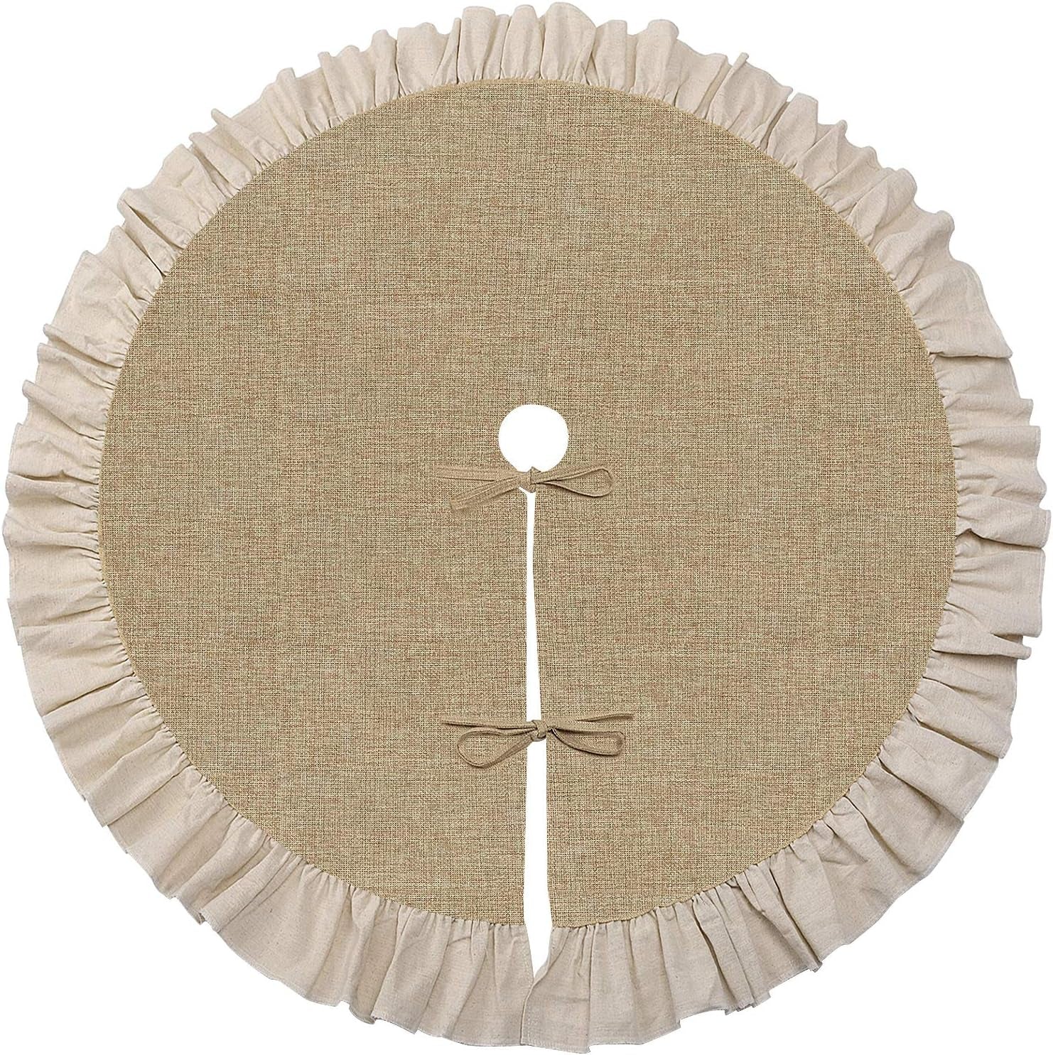 Burlap Christmas Fall Tree Skirt with Ruffle Border,48" Linen Rustic Tree Ornaments for Farmhouse Autumn Fall Christmas Decorations