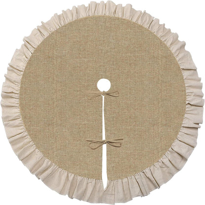 Burlap Christmas Fall Tree Skirt with Ruffle Border,48" Linen Rustic Tree Ornaments for Farmhouse Autumn Fall Christmas Decorations