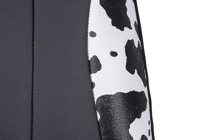 Universal Fit Black,White Cow Faux Leather Car Seat and Headrest Cover, Set of 2