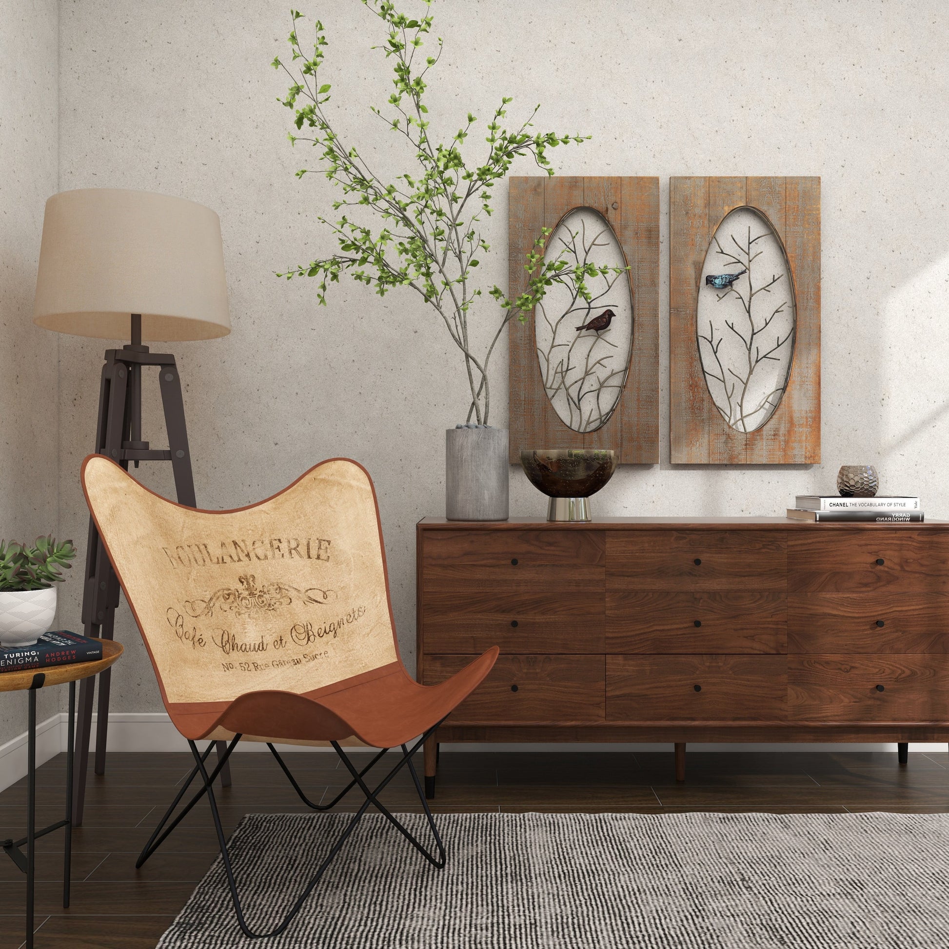Brown Wood Bird Wall Decor with Tree Branches (2 Count)