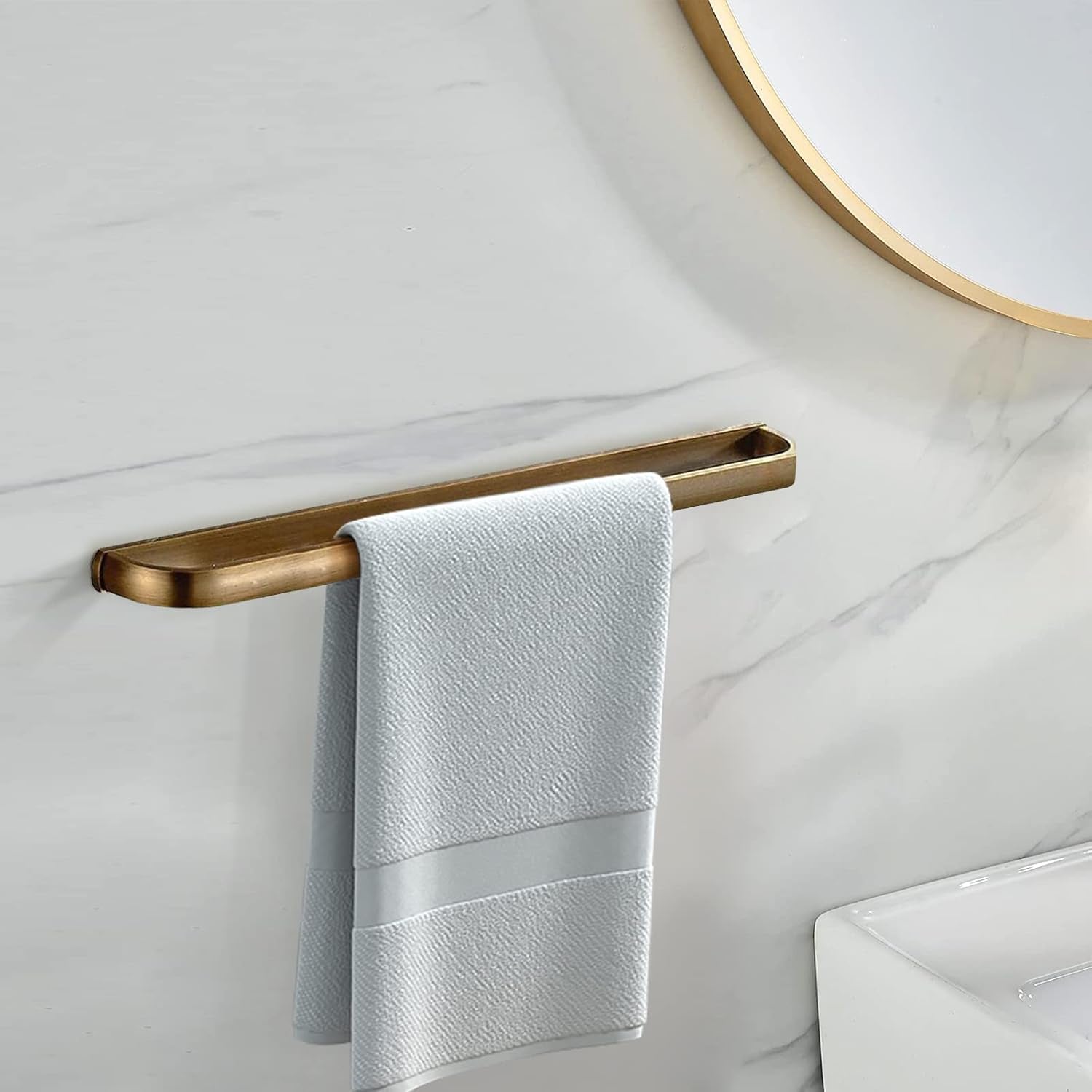 Brass Towel Bar, Antique Bathroom 23.6 Inch Bath Towel Holder Rack, Wall Mounted Bathroom Accessory Towel Rod Hanger Retro