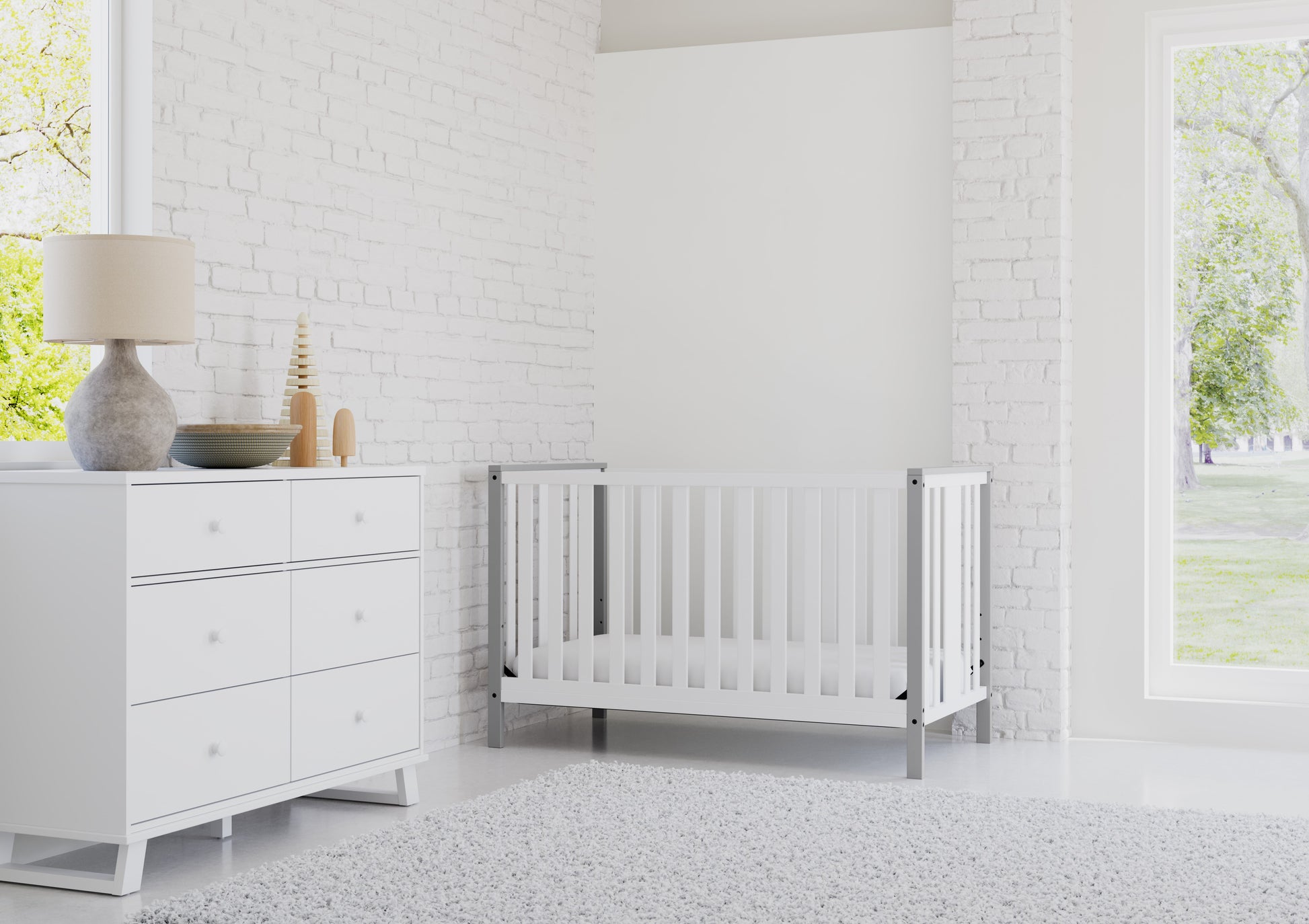 Modern Pacific 4-In-1 Convertible Baby Crib, Pebble Gray