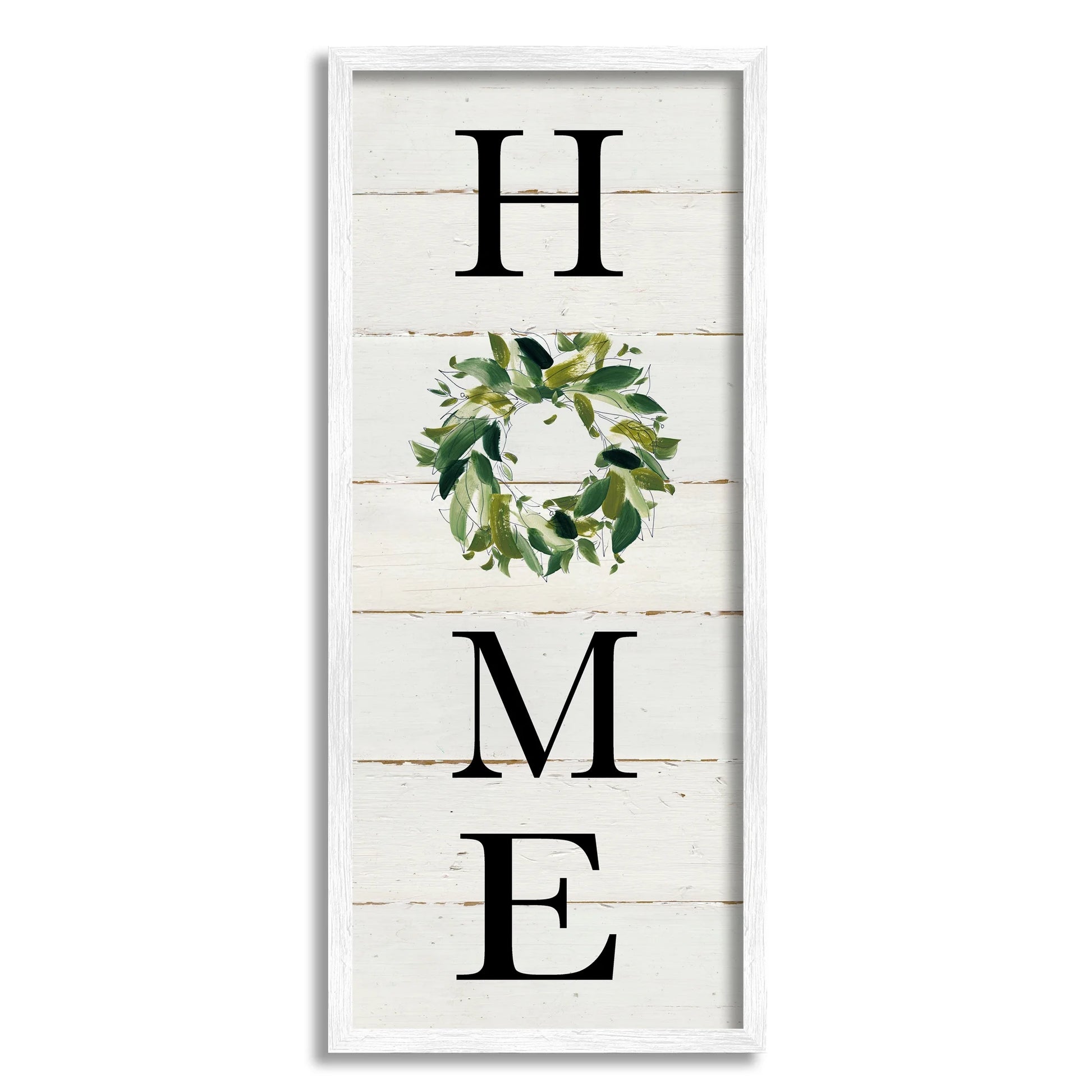 Home Vertical Phrase Green Leaf Wreath Family Typography, 10 X 24, Design by Carol Robinson