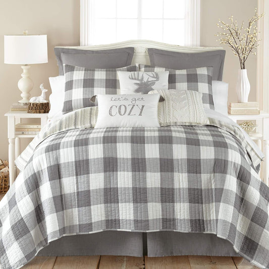 - Camden Quilt Set -Twin Quilt + One Standard Pillow Sham - Buffalo Check in Grey and Cream - Quilt Size (68 X 86 In.) and Pillow Sham Size (26 X 20 In.) - Reversible Pattern - Cotton