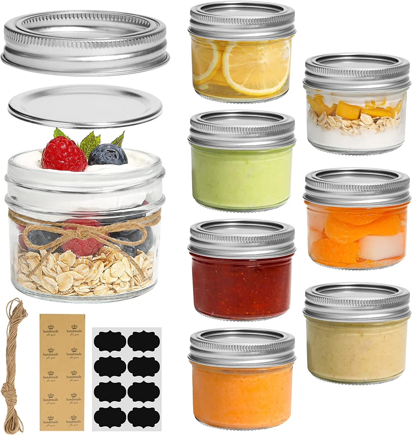 Mini Mason Jars 4Oz - 8 Pack, Regular Mouth Mason Jar with Lids and Seal Bands, Small Glass Canning Jar for Spice, Jam, Honey, Jelly, Dessert, Shower Wedding Favors, DIY Candles Decor