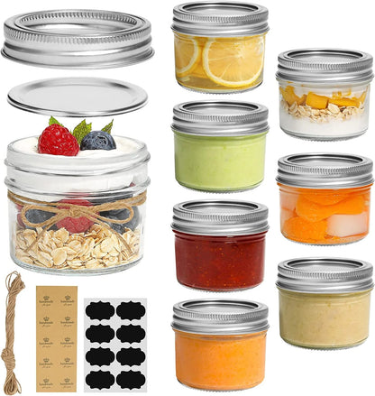 Mini Mason Jars 4Oz - 8 Pack, Regular Mouth Mason Jar with Lids and Seal Bands, Small Glass Canning Jar for Spice, Jam, Honey, Jelly, Dessert, Shower Wedding Favors, DIY Candles Decor