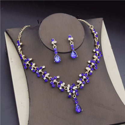 Fashion Bridal Jewelry Sets for Women Earring Necklace Set Rhinestone Crystal Wedding Necklaces Earrings Sets