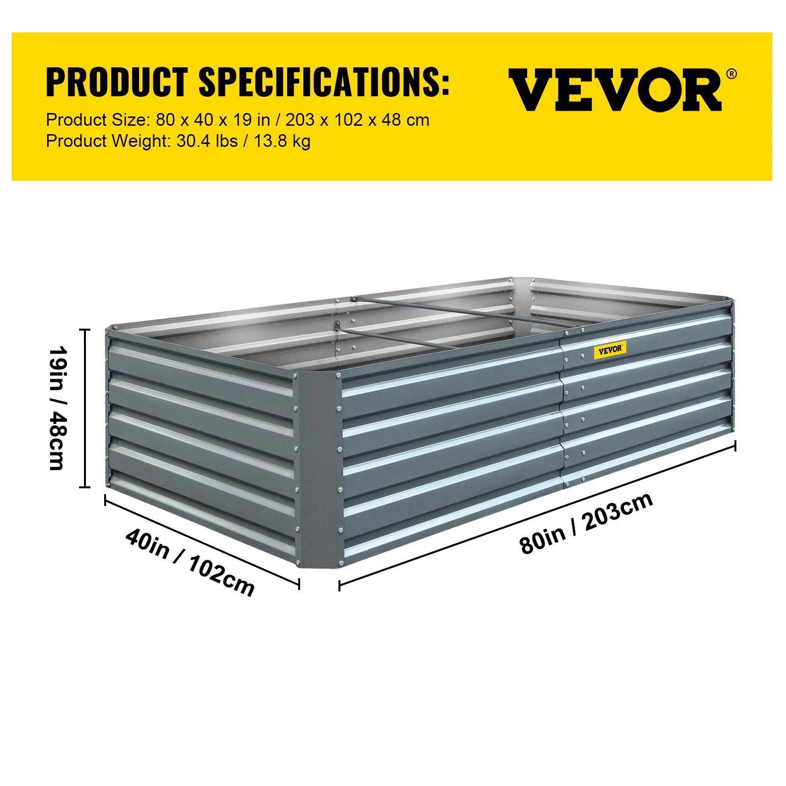VEVOR Galvanized Raised Garden Bed, 80 X 40 X 19 Metal Planter Box, Gray Steel Plant Raised Garden Bed Kit, Planter Boxes Outdoor for Growing Vegetables,Flowers,Fruits,Herbs,And Succulents