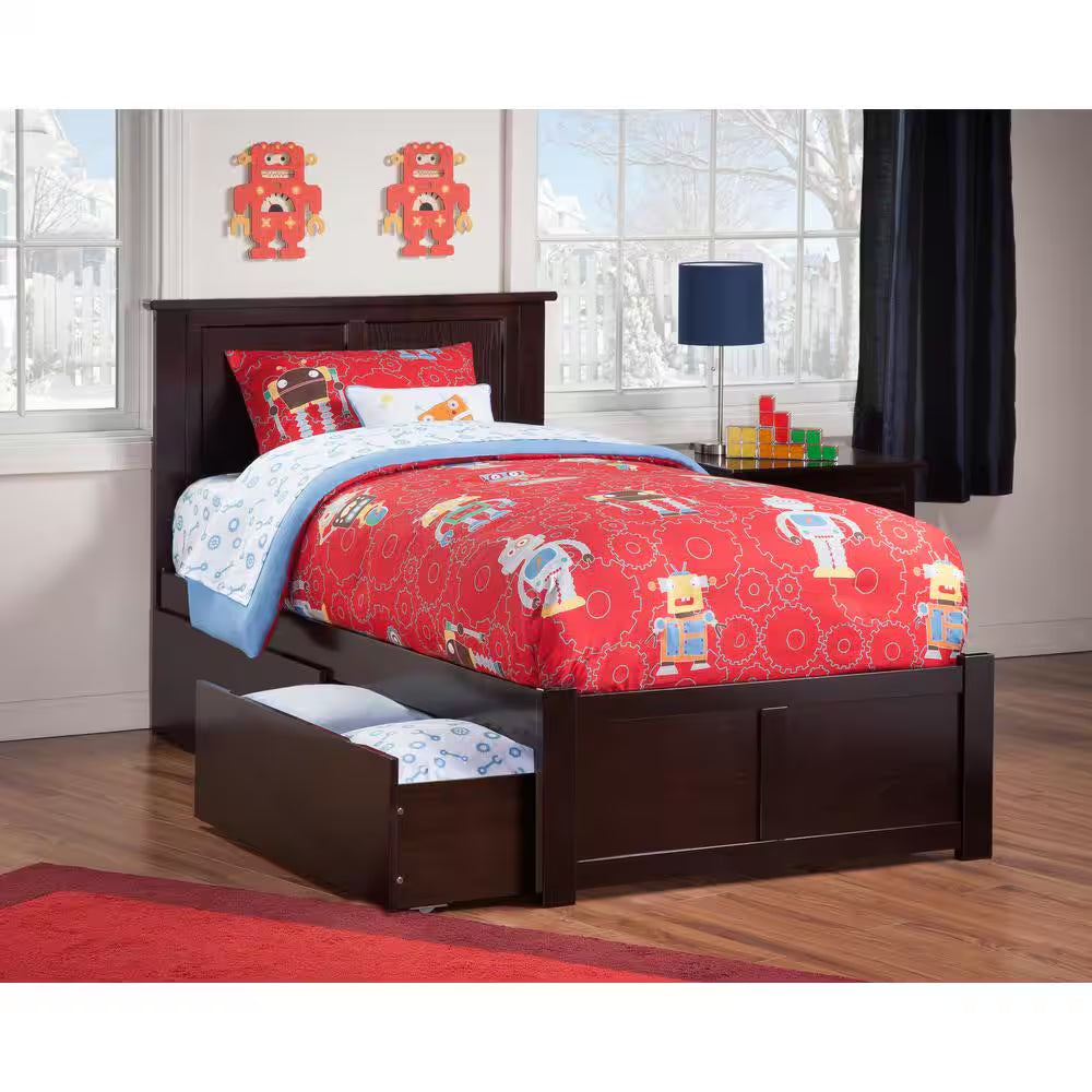 Madison Full Platform Bed with Flat Panel Foot Board and 2-Urban Bed Drawers in Espresso