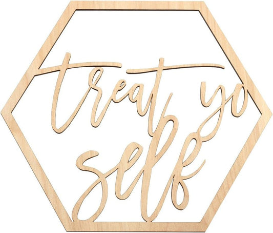 Wood Treat Yo Self Sign, Wedding Display, Party Banner, Event Decorations for Wedding Engagement Bridal Shower Baby Shower Birthday Party (Treat Yo Self)