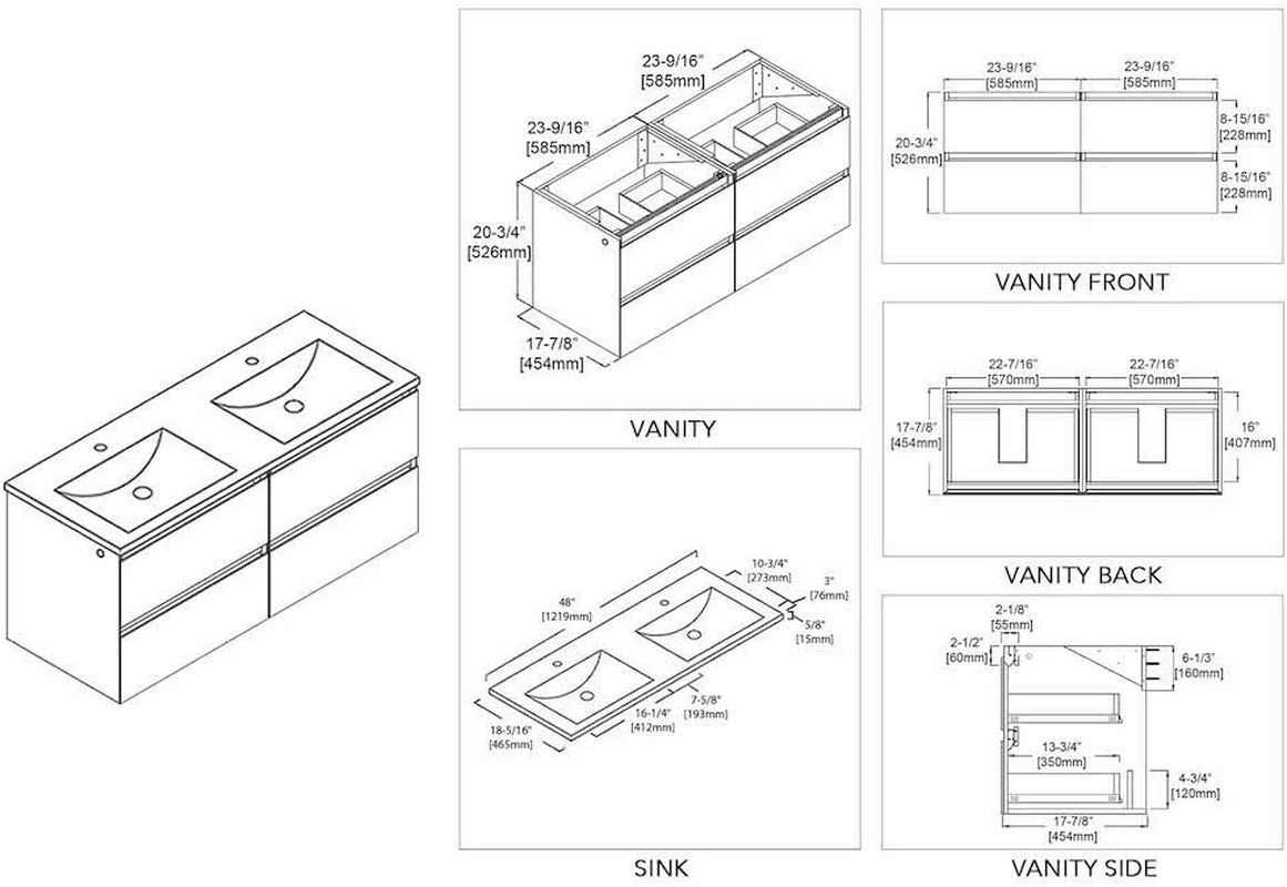 LED Lighted Bathroom Vanity Sink Combo Provides the Dual Benefits of Vanity with Sink and Comfortable Dimmed Bathroom Vanity Light, 018 48 24 C MT12 (48 Inch, Light Grey)