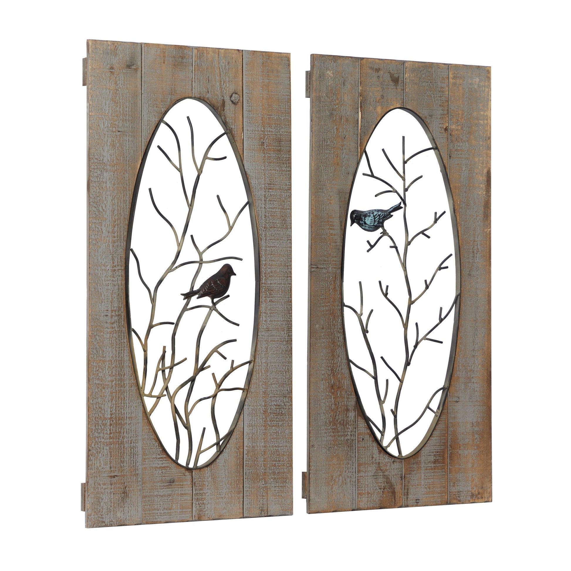 Brown Wood Bird Wall Decor with Tree Branches (2 Count)