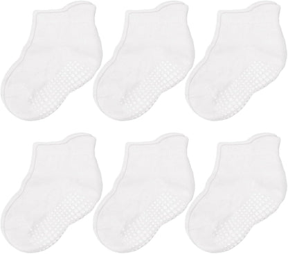 Baby & Toddler Socks with Grippers Non Slip Ankle Grip Socks for Boys and Girls Babies - Comfy Soft Cotton - 6 Pack