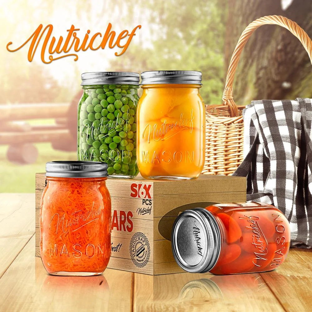 4 Pcs Mason Jars 16Oz DIY Magnetic Spice Jar Glass Container W/ Airtight Lid and Band