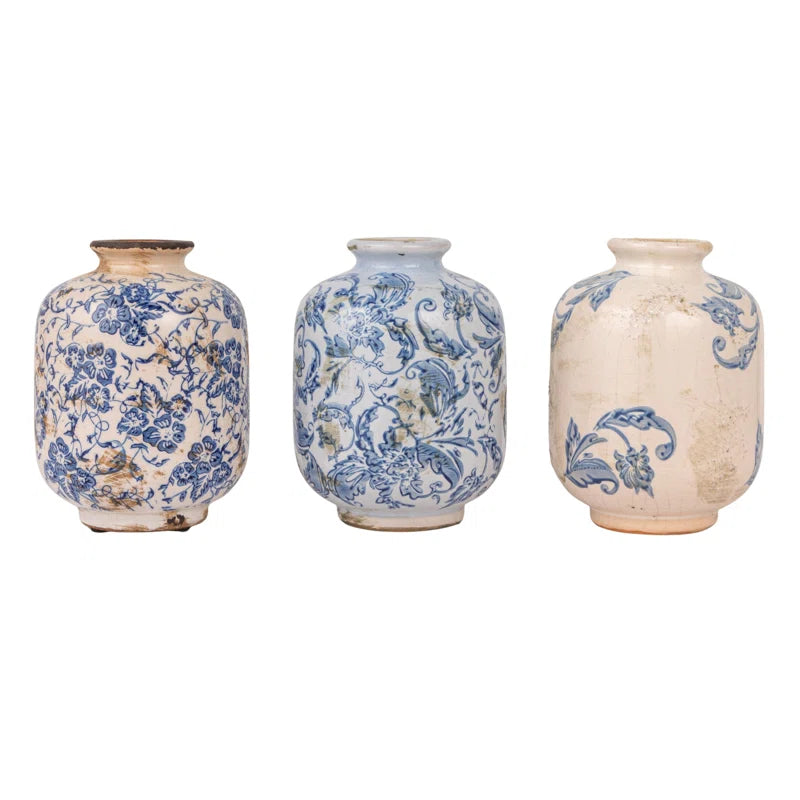 Decorative Terra-Cotta Vases with Heavy Distressing