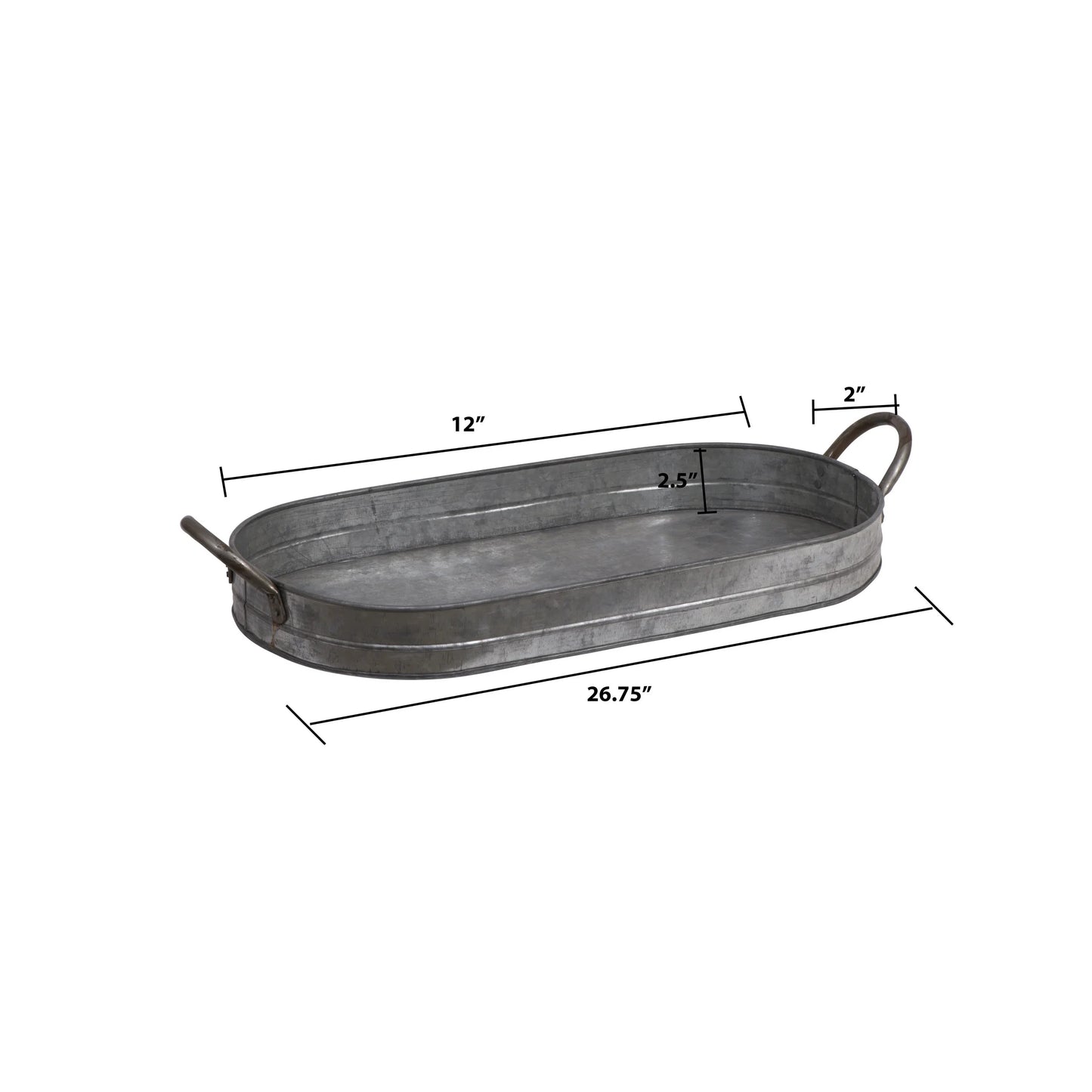 Oval Galvanized Metal Tray with Handles