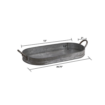 Oval Galvanized Metal Tray with Handles