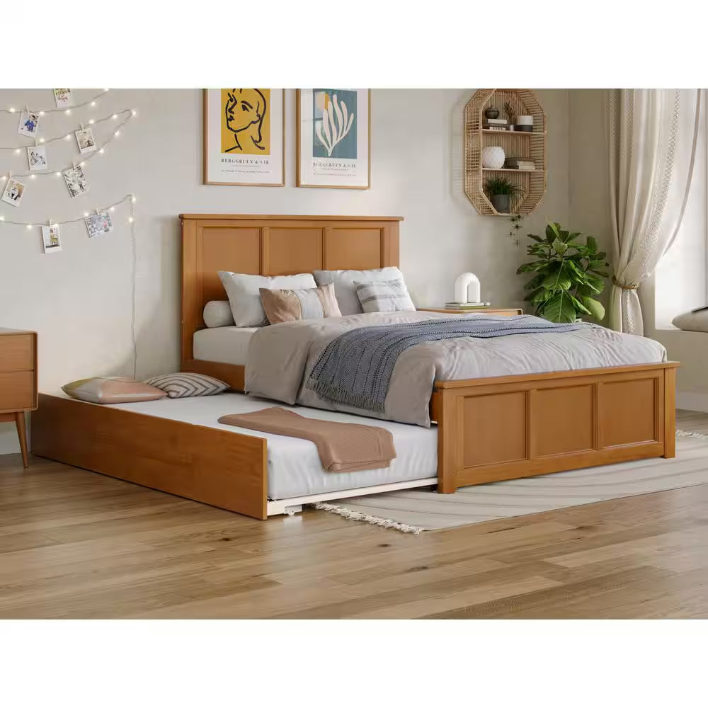 Madison Walnut Full Platform Bed with Matching Foot Board and Twin Size Urban Trundle Bed
