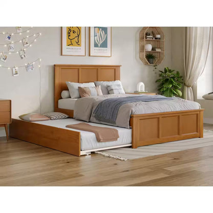 Madison Walnut Full Platform Bed with Matching Foot Board and Twin Size Urban Trundle Bed