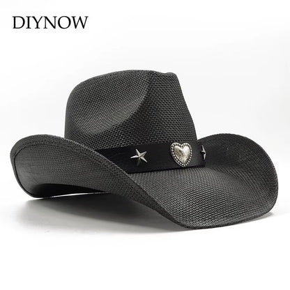 Love Belt Accessories Western Cowboy Straw Hat Fashionable Men and Women Summer Sunshade Straw Hat Cowboy Hat Beach Hat 2024 New