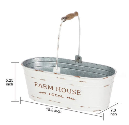 White Oval Farmhouse Bucket for Artificial Floral with Handle