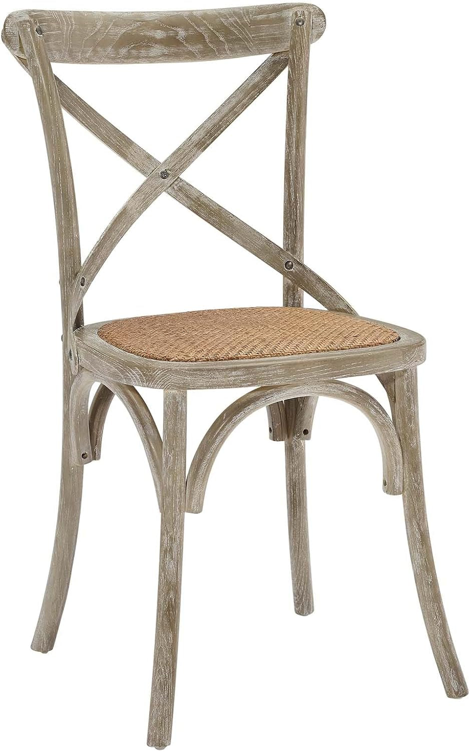 Gear Rustic Modern Farmhouse Elm Wood Rattan Four Dining Chairs in Gray
