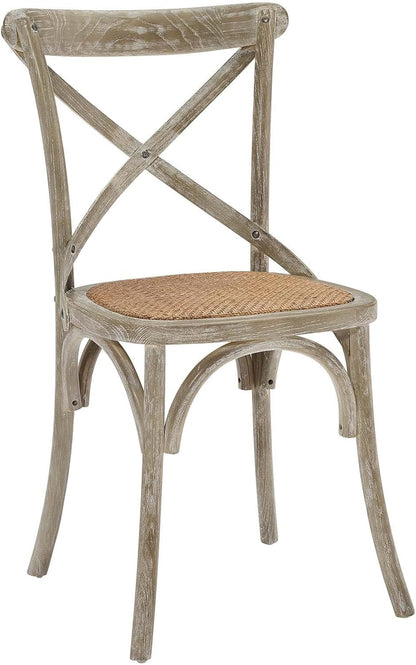 Gear Rustic Modern Farmhouse Elm Wood Rattan Dining Chair in Gray