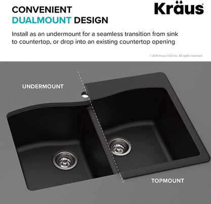 Forteza 33-Inch Drop In/Undermount 50/50 Double Bowl Granite Kitchen Sink in Black, KGD-52BLACK