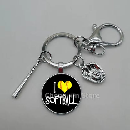 Baseball Softball Convex Photo Glass round Dome Keychain Jewelry, DIY Keychain