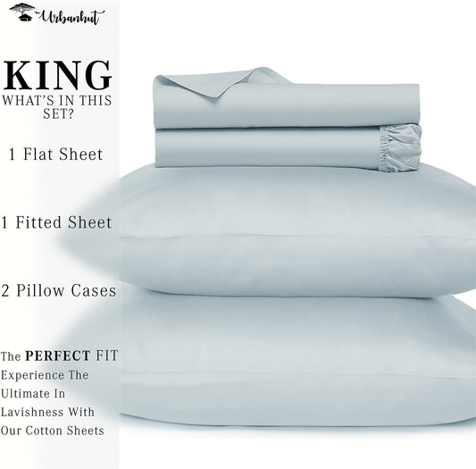 800 Thread Count King Size Sheets Egyptian Cotton, Long Staple Sheets, Soft & Breathable, 4 Pc Bed Sheet Sets for King Size, Luxury Hotel Sateen Sheets Fits 16" Deep Pocket - Light Blue