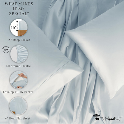 800 Thread Count King Size Sheets Egyptian Cotton, Long Staple Sheets, Soft & Breathable, 4 Pc Bed Sheet Sets for King Size, Luxury Hotel Sateen Sheets Fits 16" Deep Pocket - Light Blue
