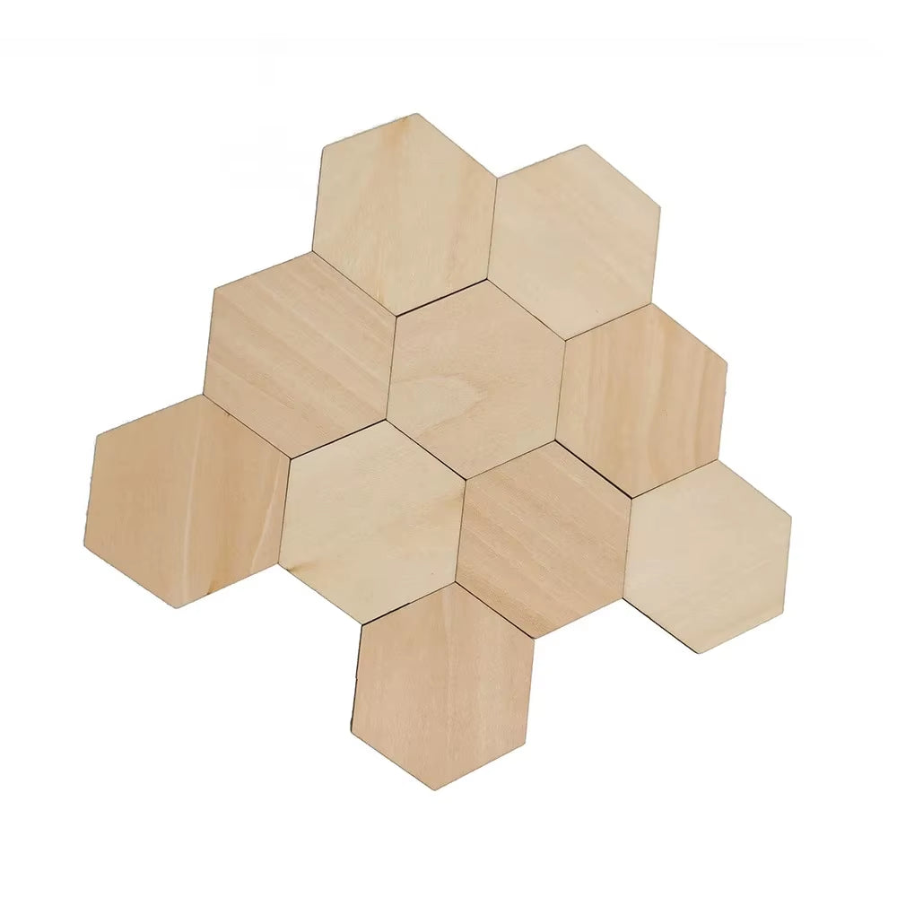 50Pcs/100Pcs Unfinished Wood Hexagon Pieces for DIY Crafts, 2.5Mm Wood Slice Cutouts Hexagon Blank Wooden Coasters Crafts