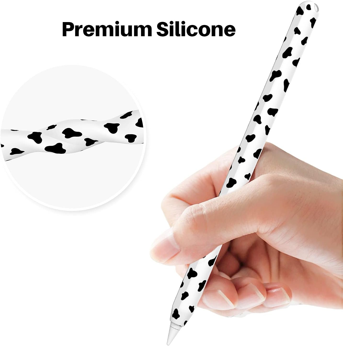 Cow Print Case for Apple Pencil 2Nd Generation Case Cover Silicone Protective Sleeve Skin Accessories with 10Pcs Apple Pencil Tips Cover (Black)