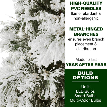 5.0-Foot Snowy Pine Flocked Slim Christmas Tree, No Lights, FFSN050-0SN